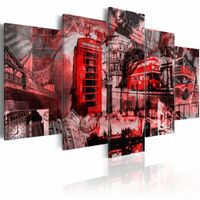 Schilderij - Londen collage, Rood, 5luik, premium print