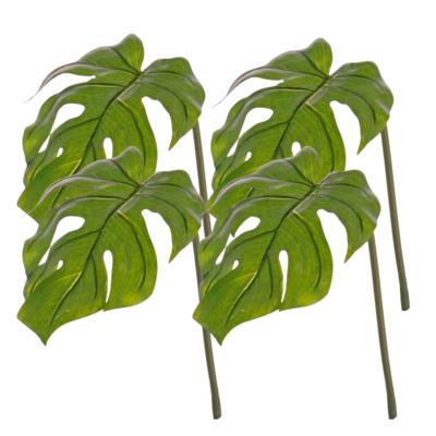 Kunstplant Monstera tak - 4x - bladgroen steel - 55 cm - gatenplant takken