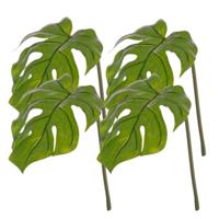 Kunstplant Monstera tak - 4x - bladgroen steel - 55 cm - gatenplant takken