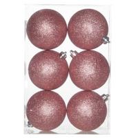 Kerstballen - 6x st - roze - glitters - D8 cm - kunststof - kerstversiering