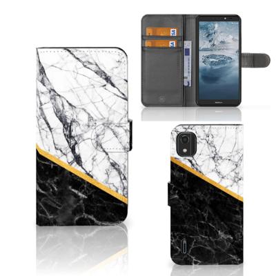 Nokia C2 2nd Edition | Bookcase | Marmer Wit Zwart - Origineel Cadeau Man