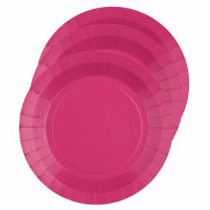 Feest gebaksbordjes - fuchsia roze - 10x - karton - 17 cm - rond - kartonnen feestbordjes