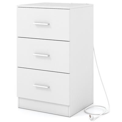 Nachtkastje met Oplaadstation Modern Nachtkastje met 3 Opberglades 38 x 35 x 66 cm-Wit