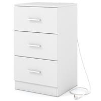 Nachtkastje met Oplaadstation Modern Nachtkastje met 3 Opberglades 38 x 35 x 66 cm-Wit
