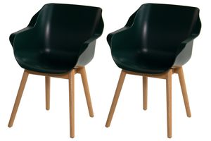 Set van 2 - Hartman Sophie Studio dining armstoel - Night green - Teak poot