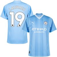 Manchester City Shirt Thuis 2023-2024 + J. Alvarez 19 - thumbnail