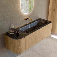 Badmeubel Mondiaz Kurve-Dlux | 135 cm | Meubelkleur Oak | Wastafelkleur Lava | Solid surface | Rechts spoelbak | Zonder kraangat(en) Badmeubel Mondiaz Kurve-Dlux | 135 cm | Meubelkleur Oak | Wastafelkleur Lava | Solid surface | Rechts spoelbak | Zonder kraangat(en)