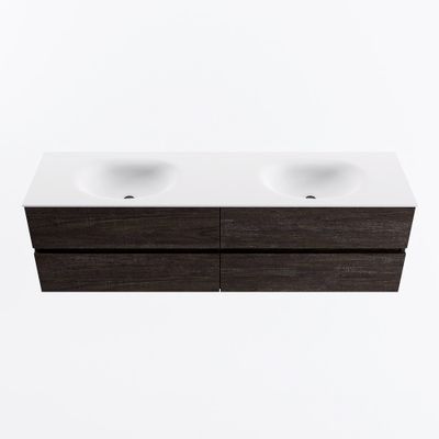 MONDIAZ VICA 170cm badmeubel onderkast Dark Brown 4 lades. Wastafel MOON dubbel 2 kraangaten, kleur Talc.