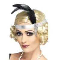 Zilver/zwart Charleston thema verkleed hoofdband voor dames - Jaren 20 accessoires - Roaring Twentie