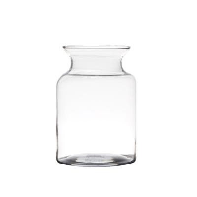 Hakbijl Glass Melkbus bloemenvaas van glas - H20 x D14 cm - Bloemen/takken/boeketten