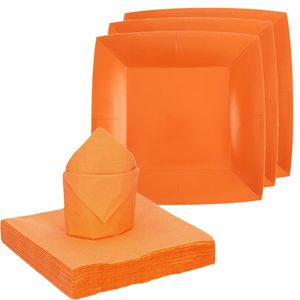 Santex 20x taart/gebak bordjes/25x servetten - oranje   -