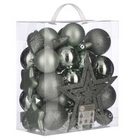 39x stuks kunststof kerstballen en kerstornamenten met ster piek groen mix   -