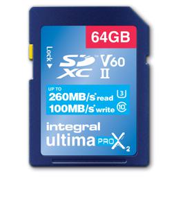 Integral 64GB ULTIMAPRO X2 SDXC 260/100MB UHS-II V60 flashgeheugen SD