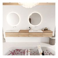 Mondiaz Bukla 280cm badmeubel met module 60 links kleur washed oak met 4 lades wastafel dubbel zonder kraangat kleur talc