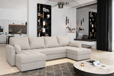 2dekans U-bank Kos Beige - Slaapbank met opbergruimte - (Lichte beschadigingen + Niet in originele verpakking - Kans op schade)