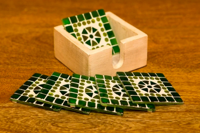 Mozaïek onderzetters Cantara groen in houten box