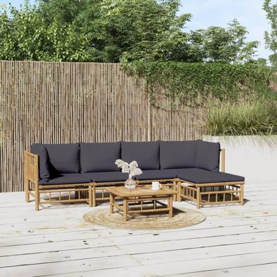 6-delige Loungeset met kussens bamboe donkergrijs