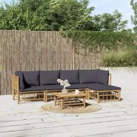 6-delige Loungeset met kussens bamboe donkergrijs