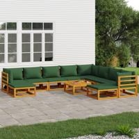 11-delige Loungeset met groene kussens massief hout