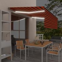 Luifel met rolgordijn, LED en windsensor 4x3 m oranje en bruin