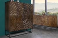 Massief houten hoge kast ZEN CIRCLES 120 cm donkerbruin mangohout 3D-ontwerp - 44579