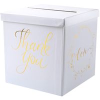 Enveloppendoos thank you - Bruiloft - wit/goud - karton - 20 x 20 cm   -
