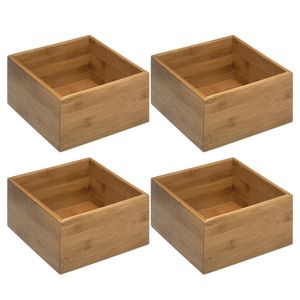 Set van 4x stuks opberg/sorteer/kast/lade verdelers vakjes bamboe hout 18 x 18 x 9.5 cm