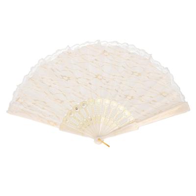 Handwaaier/Spaanse waaier van kant - wit creme - polyester - 40 cm - decoratief