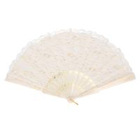 Handwaaier/Spaanse waaier van kant - wit creme - polyester - 40 cm - decoratief Handwaaier/Spaanse waaier van kant - wit creme - polyester - 40 cm - decoratief