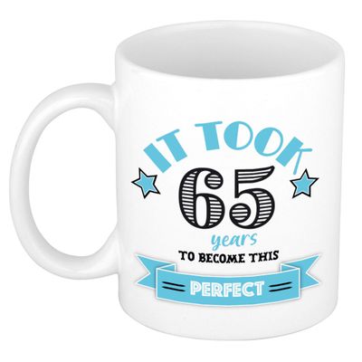 Verjaardag cadeau mok 65 jaar - blauw - grappig - 300 ml - keramiek Verjaardag cadeau mok 65 jaar - blauw - grappig - 300 ml - keramiek