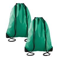 Sport gymtas/draagtas met rijgkoord - 2x - grasgroen - 34 x 44 cm - polyester - verstevigde hoeken