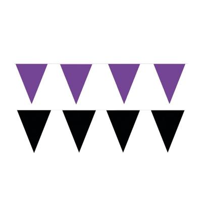 Feest versiering punt vlaggetjes pakket - 60 meter - paars en zwart - slingers / vlaggenlijnen