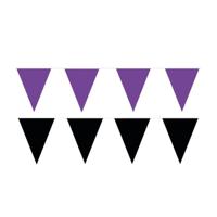 Feest versiering punt vlaggetjes pakket - 60 meter - paars en zwart - slingers / vlaggenlijnen