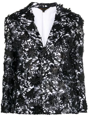 Comme Des Garçons blazer en dentelle fleurie à simple boutonnage - Noir