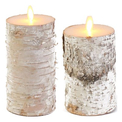 Set van 2x stuks Wit berkenhout Led kaarsen met bewegende vlam Set van 2x stuks Wit berkenhout Led kaarsen met bewegende vlam