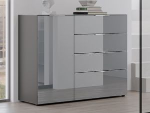 Dressoir OAKLAIR 1 deur en 4 lades grafiet/hoogglans grijs