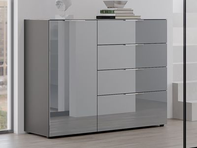 Dressoir OAKLAIR 1 deur en 4 lades grafiet/hoogglans grijs