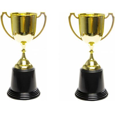 Prijsbeker/trofee met handvatten - 2x - goud - kunststof - 23 cm