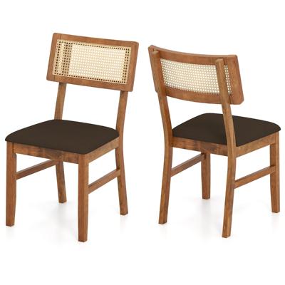 Set van 2 Eetkamerstoelen Gestoffeerde Stoelen met Rugleuning van Handgeweven Rotan