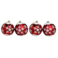 Kerstballen - gedecoreerd - 4x st - rood - D8 cm - kunststof - kerstversiering