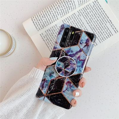 Voor Huawei P30 Pro plating kleurrijke geometrische patroon mozaïek marmer TPU mobiele telefoon geval met opvouwbare beugel (wit PF6)