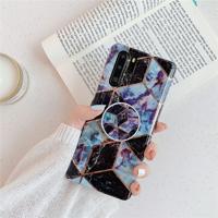 Voor Huawei P30 Pro plating kleurrijke geometrische patroon mozaïek marmer TPU mobiele telefoon geval met opvouwbare beugel (wit PF6)