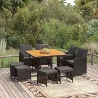 9-delige Tuinset met kussens poly rattan zwart
