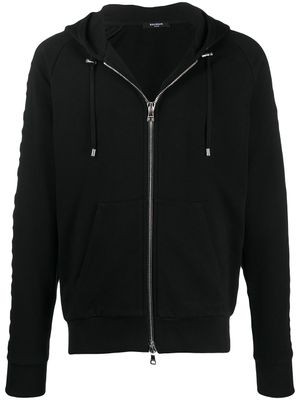 Balmain sweat à capuche zippé à logo embossé - Noir