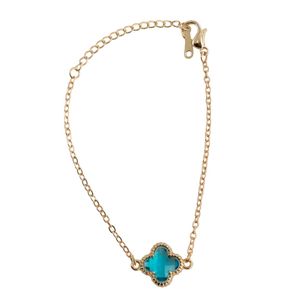 Armband Blauwe Klavertje Vier voor Geluk Goudkleurig