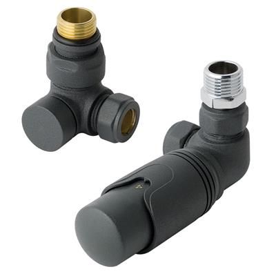 Eastbrook Valve radiator aansluitset haaks gedraaid met thermostaat 15mm antraciet mat Eastbrook Valve radiator aansluitset haaks gedraaid met thermostaat 15mm antraciet mat