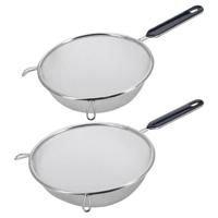 Westmark Keuken vergieten - 2x stuks - met handvat - zwart/zilver - rvs - D20 en D18 cm