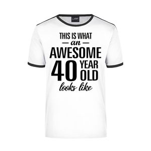 Awesome 40 year / 40 jaar wit/zwart ringer cadeau t-shirt voor heren