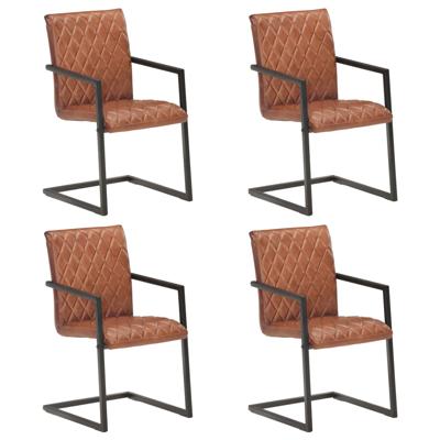 Eetkamerstoelen 4 st echt leer bruin