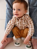 Hemd babyjongen katoengaas beige, geruit